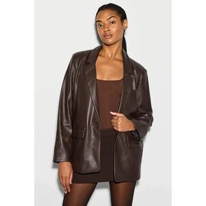 Fifteen Twenty Brown Vegan Leather Oversized Blazer Jacket Womens Size Medium